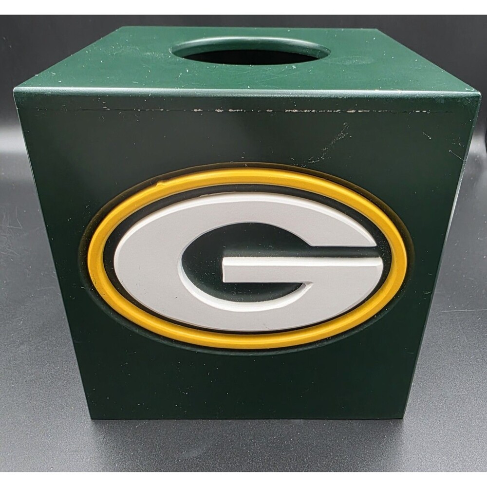 Green Bay Packers Wood Tissue Box Cover with Iconic Logo